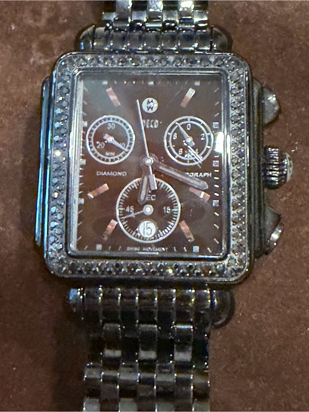 Michele Women’s Deco Noir Black Diamonds and silver accents